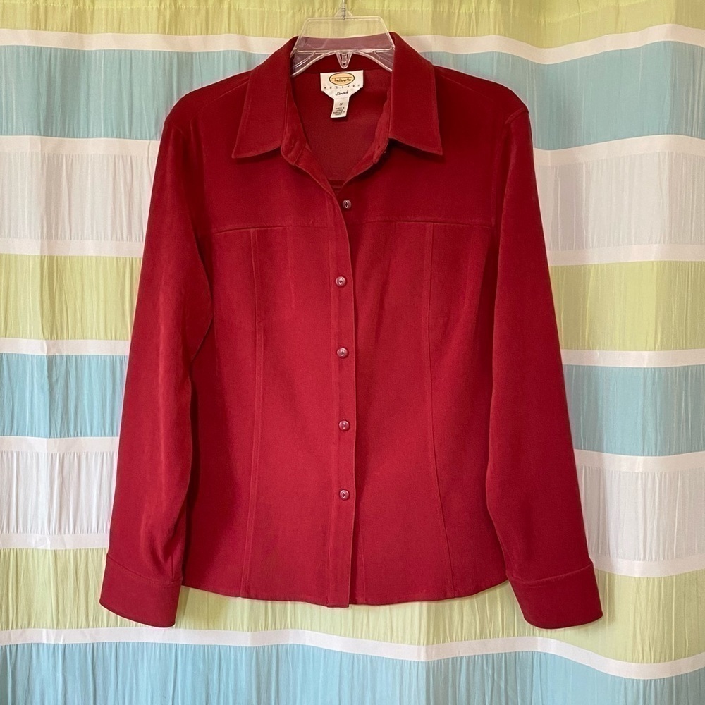 Talbots Shacket Long Sleeve Button Down Top Red Sz MP - Picture 8 of 8
